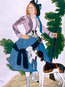 Pukusuunnittelu elokuvaan The Huntress, 1922 tekijältä Leon Bakst