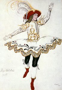 Pukusuunnittelu elokuvaan The Pageboy of the Fairy Humming Bird, Sleeping Beauty tekijältä Leon Bakst