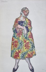 Pukusuunnittelu C. Goldonin balettiin Naiset hyvällä tuulella, 1917 tekijältä Leon Bakst