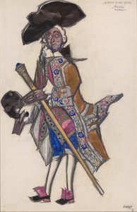 Pukusuunnittelu Scarlatin balettiin The Good-Humoured Ladies tekijältä Leon Bakst