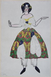 Pukusuunnittelu G. Rossinin balettiin The Magic Toy Shop, 1919 tekijältä Leon Bakst