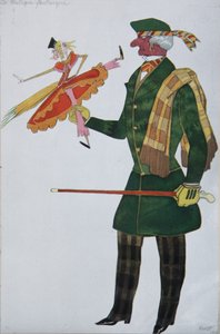 Englantilainen. Pukusuunnittelu G. Rossinin balettiin The Magic Toy Shop, 1919 tekijältä Leon Bakst