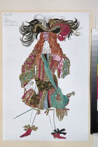 Galisson, puku Piotr Tšaikovskin balettiin Prinsessa - Leon Bakstin (1866-1924) teos, litografia 1921 - (Galisson, pukusuunnittelu Tšaikovskin balettiin Nukkuva kaunotar, Leon Bakst, värilitografia tekijältä Leon Bakst