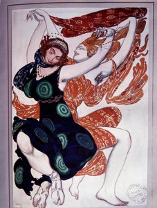 Les bacchantes -koreografia Vaslav Nijinskin (1889-1950) elokuvasta "Faunin iltapäivä" Claude Debussyn (1862-1918) "Prelude the Afternoon of a Faun" jälkeen tekijältä Leon Bakst
