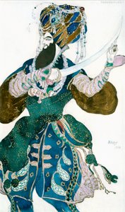 The Shah of Persia, pukusuunnittelu Ballets Russes -tuotannolle Scheherazade, vuodelta 1913. tekijältä Leon Bakst