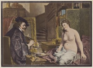Rembrandt, hollantilainen taiteilija työskennellyt studiossaan (värilitho) tekijältä Leon Brunin