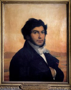 Muotokuva Jean-Francois (Jean Francois) Champollionista (1790-1832), ranskalainen egyptologi, hieroglyfien tulkinta. Leon maalaus tekijältä Léon Cogniet