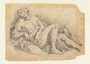 Piirros, Bacchus nukkumassa (Poussinin mukaan), 1886-92 tekijältä Leon Dabo