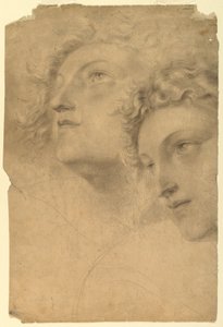 Piirustus, Kaksi naisen päätä, 1886-92 tekijältä Leon Dabo