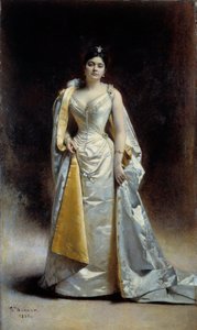 Täyspitkä muotokuva Madame Albert Cahenista Antwerpenistä Leon Bonnatin maalaus (1833-1922) 1891 su. 1,34 x 2,27 m Bayonne, Bonnat Museum tekijältä Leon Joseph Florentin Bonnat