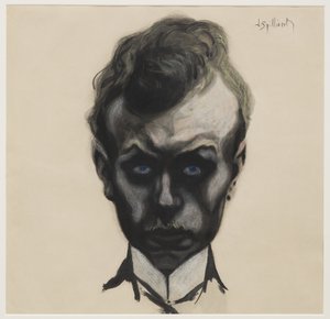 Omakuva, n. 1903 (sivellin ja musta muste ja pastelli kermanvärisellä paperilla) tekijältä Leon Spilliaert