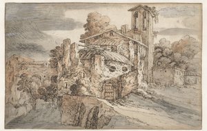 Kirkko ja muinaiset rauniot Italiassa tekijältä Leonaert Bramer (attributed to)