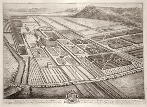 Chatsworth House, William Cavendishin (1640-1707) 1. Devonshiren herttua kotipaikka, kaiverrus Johannes Kip (n. 1652-1722)