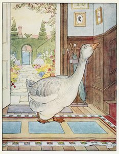 Goosey, Goosey Gander, Minne minä vaelsin?, A Nursery Rhyme Picture Book, pub. 1914 (väri litho) tekijältä Leonard Leslie Brooke