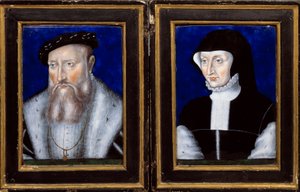 Claude de Lorraine (1496-1550), Guisen herttua ja Bourbon Vendomen Antoinette (1494-1583), hänen vaimonsa Emalin muotokuva Leonard Limosin (1505-1577) 1550 noin. Aurinko. 0,25x0,2 m Ecouen, Musee national de la renessance