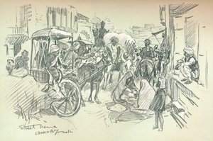 Katukohtaus Delhissä, vuodelta 1903 tekijältä Leonard Raven Hill