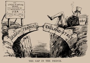Kuiko sillassa. Sarjakuva USA:n poissaolosta Kansainliitossa, joulukuu 1919.