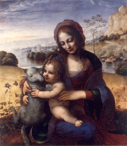 Madonna ja lapsi karitsan kanssa tekijältä Leonardo da (manner of) Vinci