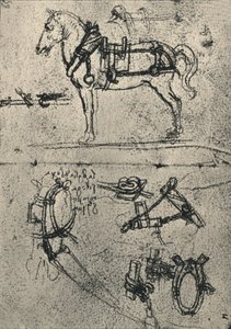 Valjastettu kärryhevonen ja valjaiden opinnot, c1480 1945 tekijältä Leonardo da Vinci