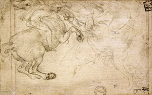 Ratsasmies taistelussa griffinin kanssa, 1500-luku (hopeanpiste paperilla) tekijältä Leonardo da Vinci