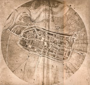 Kartta, joka edustaa Imolan kaupunkia Italiassa, c1472-c1519 1883 tekijältä Leonardo da Vinci