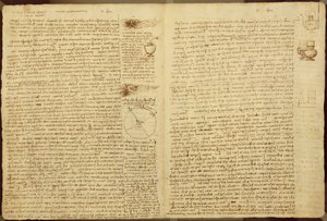 Sivu Codex Leicesteristä, 1508-12 (seepiamuste pellavapaperille) tekijältä Leonardo da Vinci