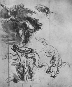 Enkeli asettava kilven pokaalille ja erilliset tutkimukset enkelistä, c1480 1945 tekijältä Leonardo da Vinci