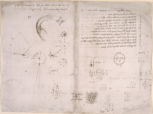 Arundel 263, f.125v, f.122 Luonnokset ja kaaviot Codex Arundelista tekijältä Leonardo da Vinci