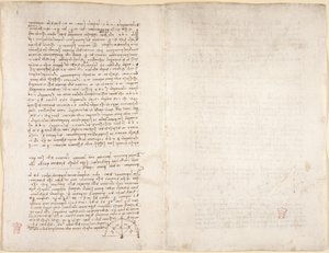 Arundel 263, f.215v, f.218 Muistiinpanot ja kaavio Codex Arundelista (kynä ja muste paperille) tekijältä Leonardo da Vinci