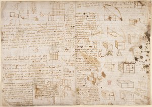 Arundel 263, f.223v Muistiinpanot ja kaaviot Codex Arundelista (kynä ja muste paperille) tekijältä Leonardo da Vinci