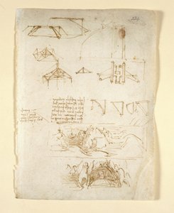 Arundel 263, f.224 Muistiinpanot ja kaaviot; luonnoksia vuorista ja luolasta Codex Arundelista (kynä ja muste paperille) tekijältä Leonardo da Vinci