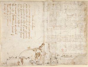 Arundel 263, f.263v, f.270 Muistiinpano ja luonnos, joka kuvaa "Road to Orléans" -reittiä Romorantinin kaupungista (kirjoittaja Francesco Melzi) (sivulla), "Codex Arundelista" (kynä ja muste paperille ) tekijältä Leonardo da Vinci