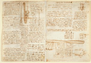 Arundel 263 f.269v, f.264 Muistiinpanot ja luonnos hydraulilaitteessa, 
