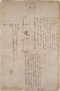 Arundel 263, f.281v Muistiinpanot ja luonnokset mekaniikasta (sivupuoli), "Codex Arundel" tekijältä Leonardo da Vinci