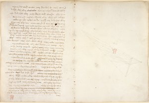 Arundel 263, f.57v, f.46 Muistiinpanot vedestä, "Codex Arundel" (kynä ja muste paperille) tekijältä Leonardo da Vinci