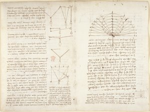 Arundel 263, f.5v, f.10v Huomautuksia ja kaavioita mekaniikasta tekijältä Leonardo da Vinci