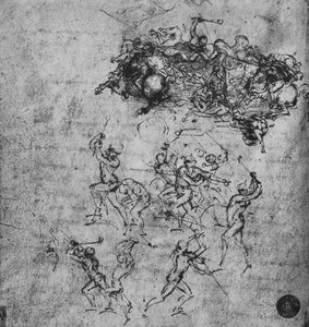 Ratsasmiesten ja jalkasotilaiden taistelu, c1480 1945 tekijältä Leonardo da Vinci