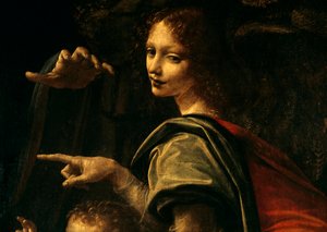 Yksityiskohta Neitsyt kivillä, Pyhä Johannes Kastaja osoittaa sormella ja Neitsyt Marian käsi tekijältä Leonardo da Vinci