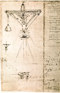 Ote Da Vincin käsikirjoituksesta, jossa kuvataan "Nosturin" periaate ja rakenne (käsikirjoitus). tekijältä Leonardo da Vinci