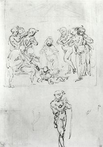 Figural Studies for the Adoration of the Magi, n. 1481 (kynä, mustetta ja metallikärki paperilla) tekijältä Leonardo da Vinci