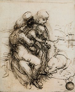 Ensimmäinen idea Madonnasta ja lapsesta ja Pyhästä Annista; Leonardo da Vincin piirustus. Gallerie dell