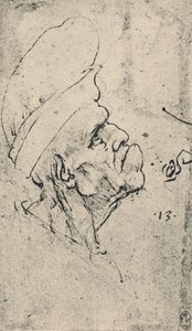 Groteski profiili miehestä, jolla on hattu oikealla, c1480 1945 tekijältä Leonardo da Vinci