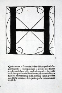H, kuvitus Luca Paciolin (n. 1445-1517) "Divina Proportionesta", alunperin pub. Venetsia, 1509 tekijältä Leonardo da Vinci