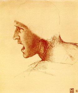 Huutavan ja hyökkäävän soturin pää tekijältä Leonardo da Vinci