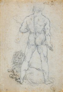 Hercules ja Nemean leijona, n. 1506-08 (hiili ja metallikärki valkoisella paperilla) tekijältä Leonardo da Vinci