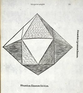 Hexaedron elevatum solidum, kuvitus Luca Paciolin (n. 1445-1517) teoksesta 