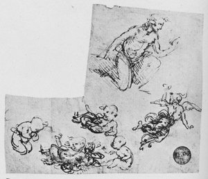 Polvistuva nuoriso ja Putti, c1480 1945 tekijältä Leonardo da Vinci