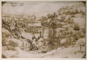 Santa Maria della Neven maisema: Arnon laakson maisema (kynäpiirros tekijältä Leonardo da Vinci