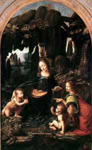 Madonna of the Rocks, n.1483-94 (öljy paneelille, siirretty kankaalle). tekijältä Leonardo da Vinci