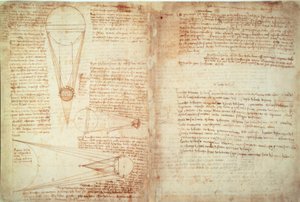 Muistiinpanot ja kaksi kaaviota Maan ja Kuun suhteesta Aurinkoon. tekijältä Leonardo da Vinci